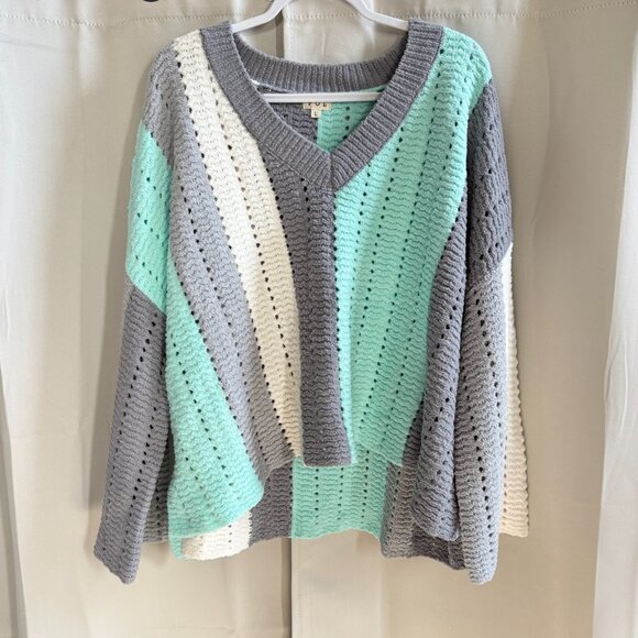 POL Sweaters - Pol Color Pop Womens Chunky Knit Striped Sweater Chenille Oversized Large 19231